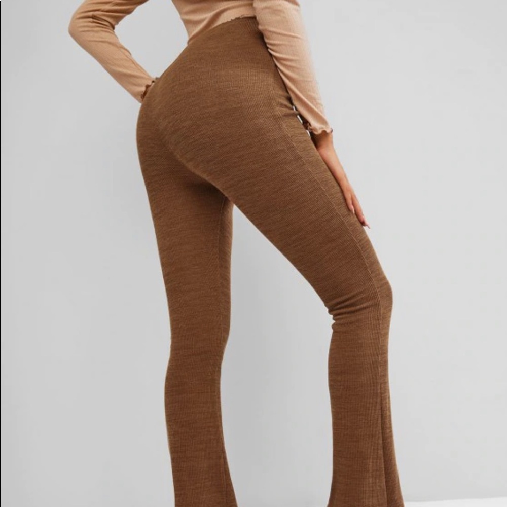 Knitted high waist boot cut pants